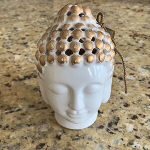 Buddha head statue white & gold‎